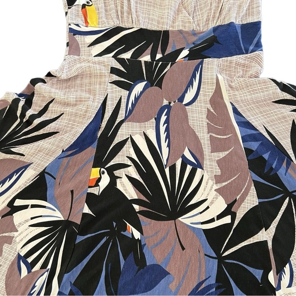 Dress tropical vacation toucan print V neck faux wrap front size Med Brazil - Picture 11 of 16